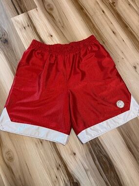 Vintage Nike Mens Large L Basketball Shorts Shiny Ribbed Dazzle Wet Red Logo Y2K